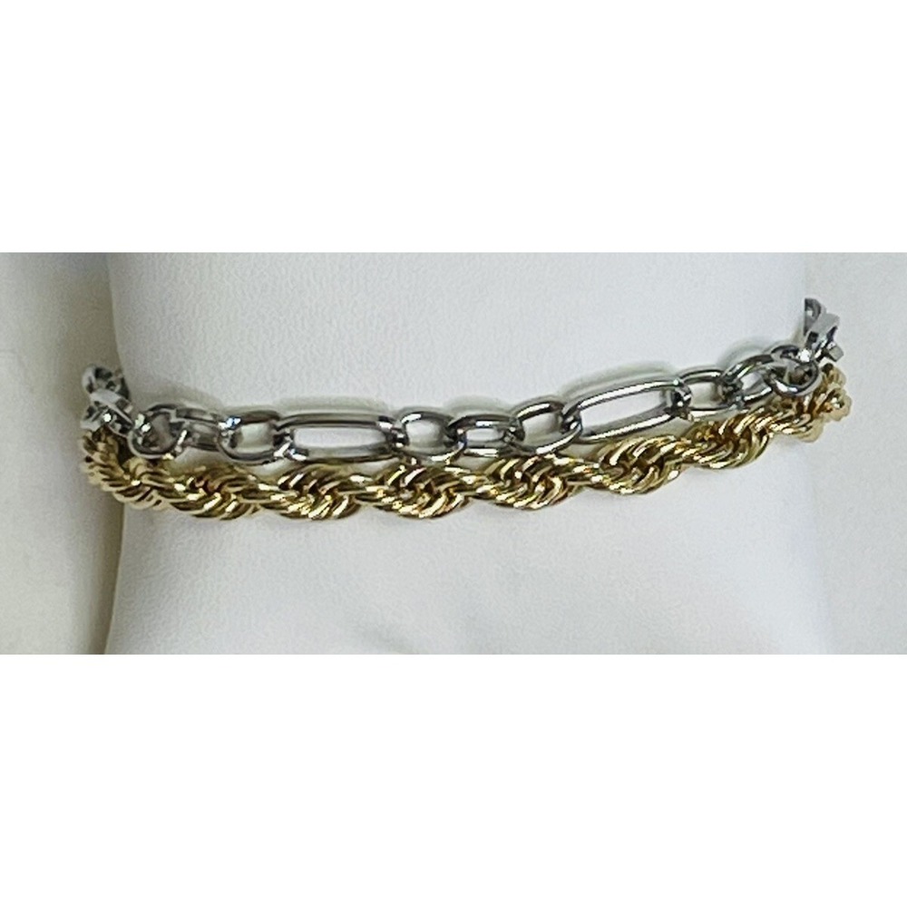 Gold and Silver Bracelet Two Tone Twisted Links 7-7 1/2"